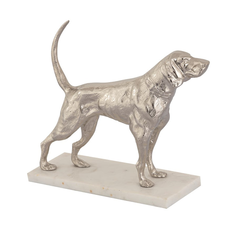 Atlas Lighting Bergie Dog Sculpture | Nickel Aluminum on Marble Base | Bookshelf & Mantel Decor | 12 x 3.25 x 10 in | Model AC11093-01
