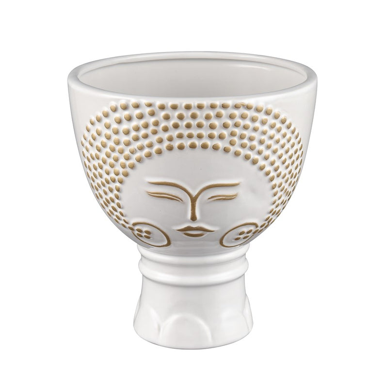 Atlas Lighting Bette Vase | White Earthenware with Gold Accents | Living Room & Entryway Decor | 7.25 x 7.25 x 8 in | Model AC11100-01