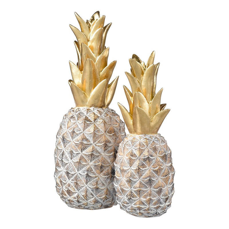 Atlas Lighting Big Island Pineapple Set of 2 | Gold and Whitewash Composite | Living Room & Kitchen Decor | 5 x 5 x 13.25 in | Model AC11101-01S