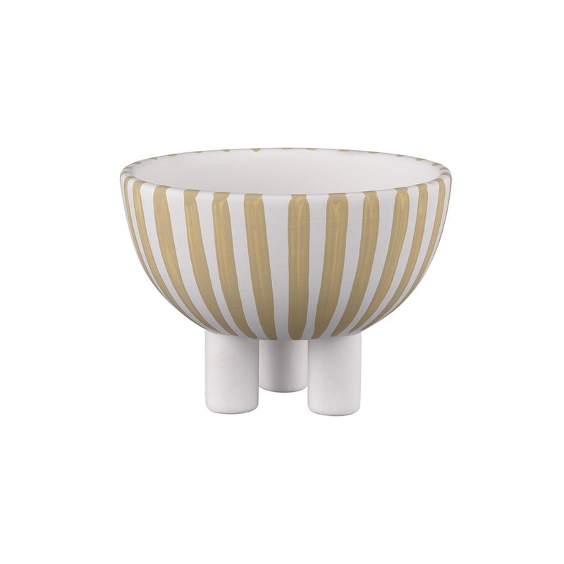 Atlas Lighting Booth Small Striped Bowl | Modern White & Beige Earthenware | Entryway & Coffee Table Decor | 4.75 x 4.75 x 3.5 in | Model AC11113-01
