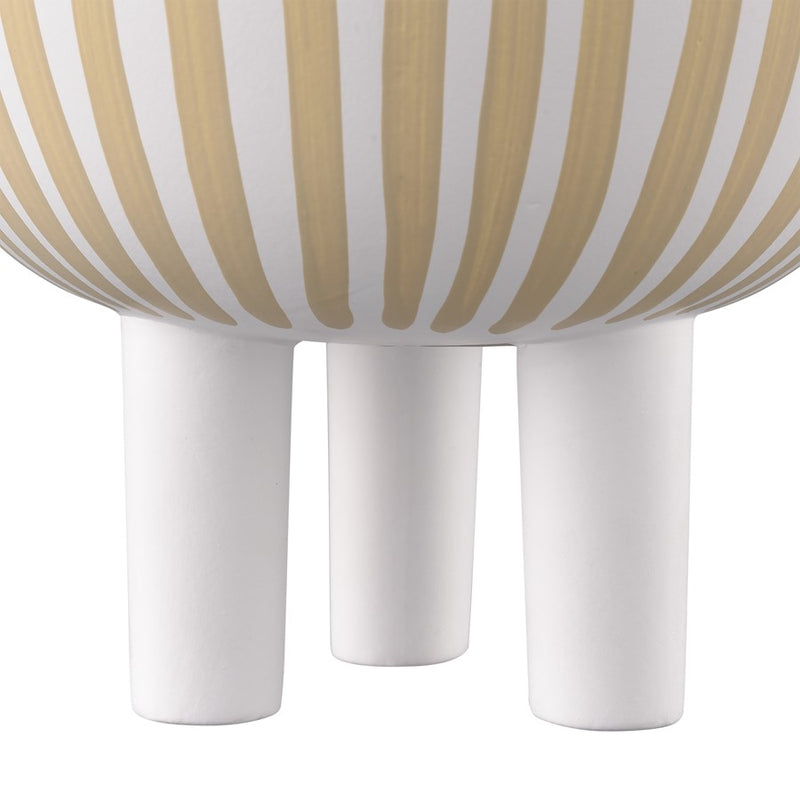 Atlas Lighting Booth Striped Vase | Modern White & Beige Earthenware | Living Room & Entryway Decor | 8 x 8 x 10.25 in | Model AC11114-01