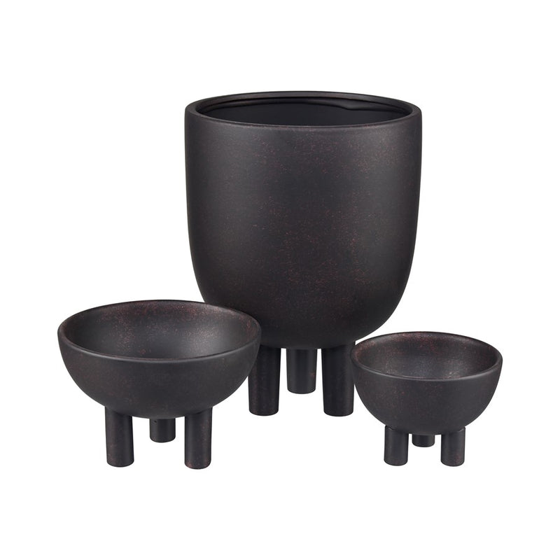 Atlas Lighting Booth Vase | Modern Matte Black Earthenware | Living Room & Entryway Decor | 8 x 8 x 10.25 in | Model AC11114-02
