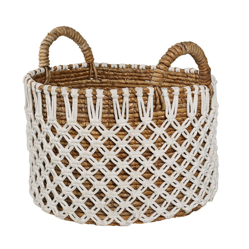 Atlas Lighting Bradley Set of 3 Banana Leaf Baskets | Natural Woven Storage with White Rope | Living Room & Nursery Decor | Model AC11120-01S