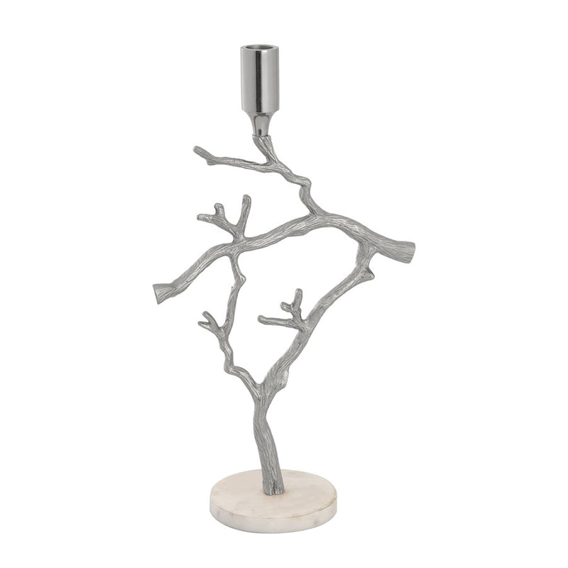 Atlas Lighting Branch 21in Candleholder | Traditional Nickel Metal with Marble Base | Mantel & Dining Table Decor | 10 x 5 x 21 in | Model AC11121-01