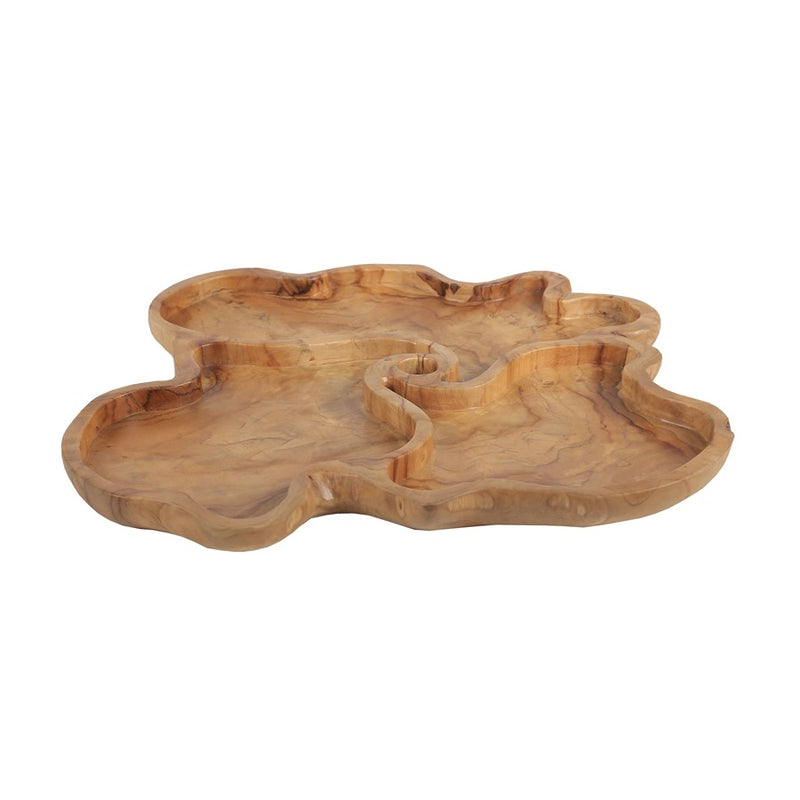 Atlas Lighting Brantley 19in Decorative Bowl | Natural Wood Three-Compartment Centerpiece | Coffee Table & Entryway Decor | Model AC11122-01