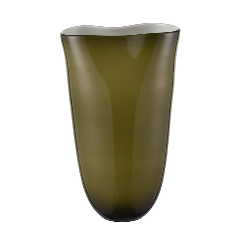 Atlas Lighting Braund Vase Olive | Transitional Blown Glass with White Interior | Living Room & Entryway Decor | 9 x 8 x 14.5 in | Model AC11126-01