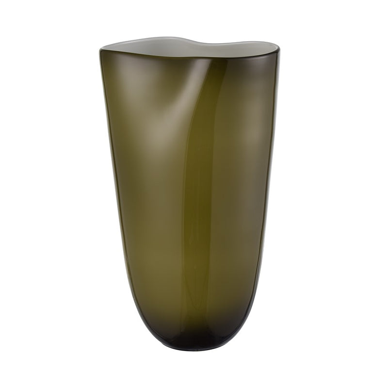 Atlas Lighting Braund Vase Olive | Transitional Blown Glass with White Interior | Living Room & Entryway Decor | 9 x 8 x 14.5 in | Model AC11126-01