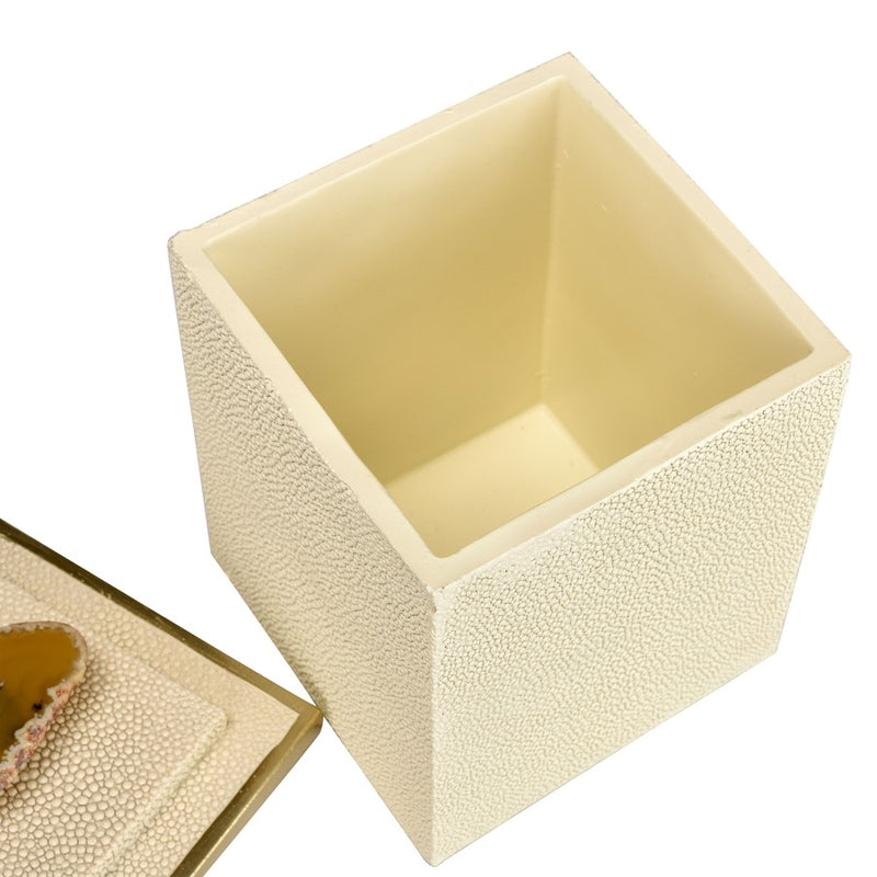 Atlas Lighting Brenner Set of 2 Ivory Faux Shagreen Boxes | Champagne Metal Trim & Agate Handles | Living Room & Bedroom Storage | Model AC11129-01S