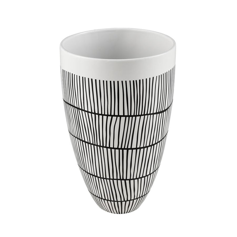 Atlas Lighting Brent 12in White Earthenware Vase | Transitional Graphic Decor | Living Room & Entryway Display | Model AC11130-01