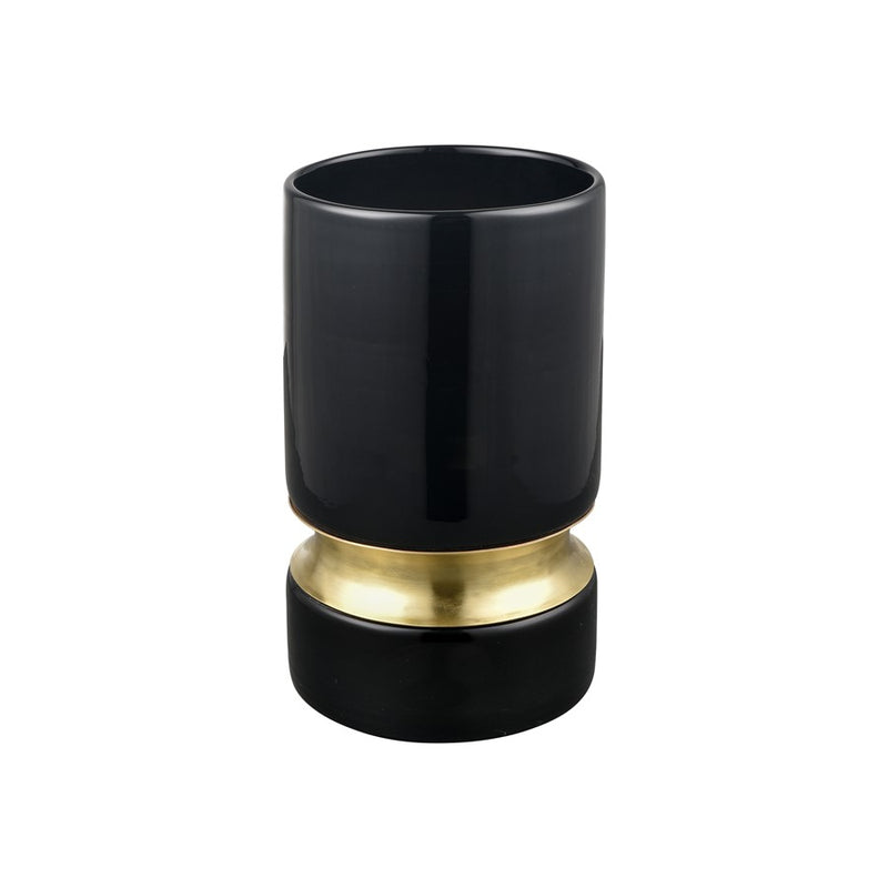 Atlas Lighting Brooke Small Vase | Black Glass with Brass Metal Base | Transitional Tabletop & Shelf Decor | 5 x 5 x 9 in | Model AC11138-01