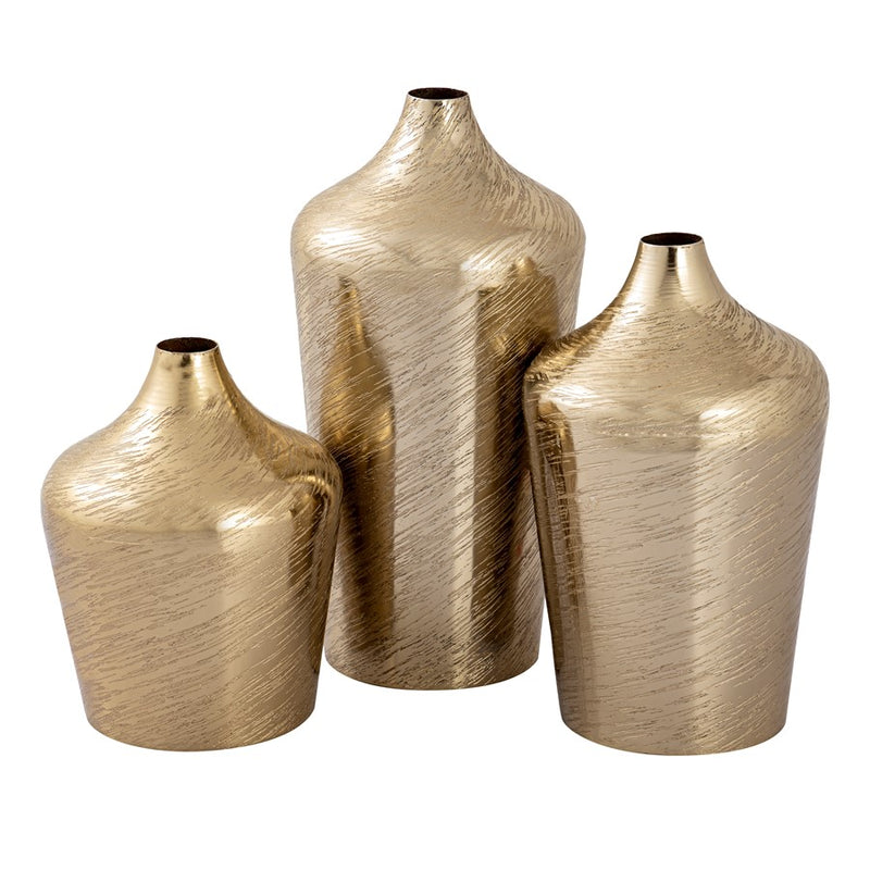 Atlas Lighting Caliza Small Vase | Champagne Gold Metal with Etched Detail | Shelf & Coffee Table Decor | 4 x 4 x 6 in | Model AC11146-01
