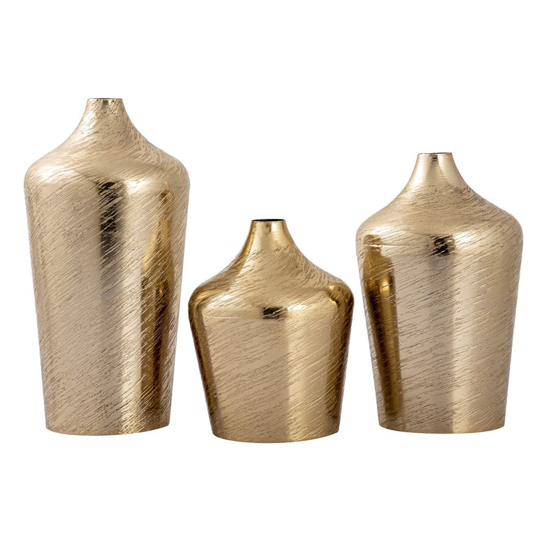 Atlas Lighting Caliza Medium Vase | Champagne Gold Metal with Etched Detail | Shelf & Coffee Table Decor | 6 x 6 x 8 in | Model AC11146-02