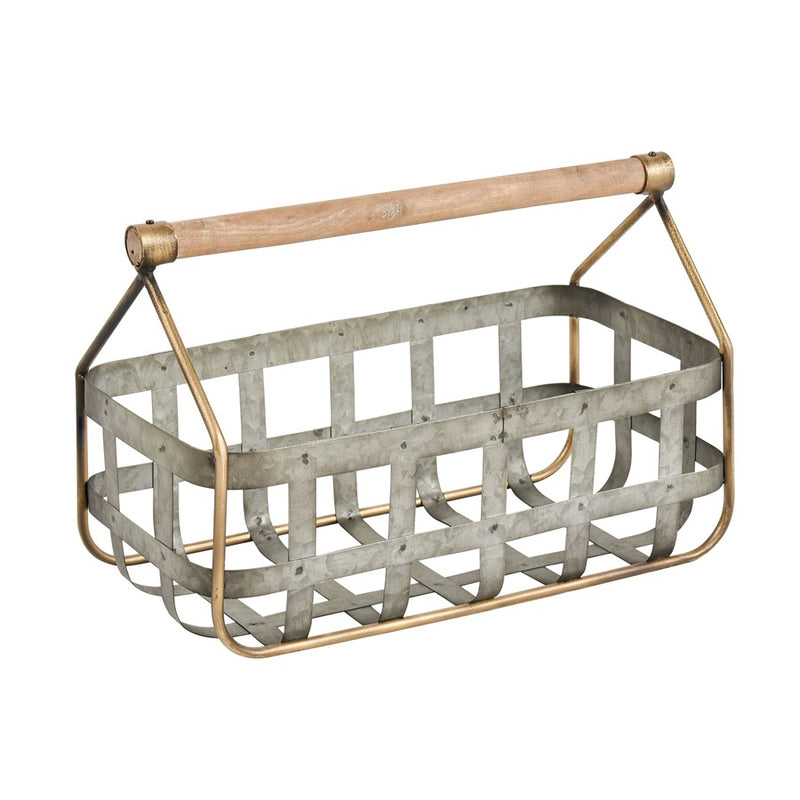 Atlas Lighting Catcliffe Set of 2 Galvanized Metal Baskets | Farmhouse Wood Handles | Kitchen & Entryway Storage | Model AC11164-01S