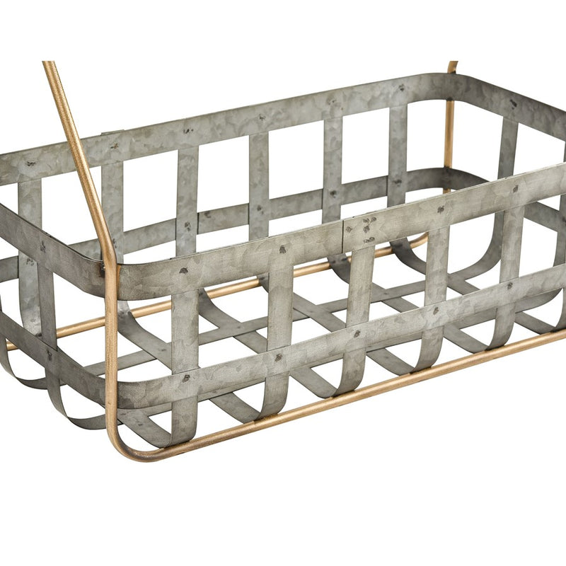 Atlas Lighting Catcliffe Set of 2 Galvanized Metal Baskets | Farmhouse Wood Handles | Kitchen & Entryway Storage | Model AC11164-01S