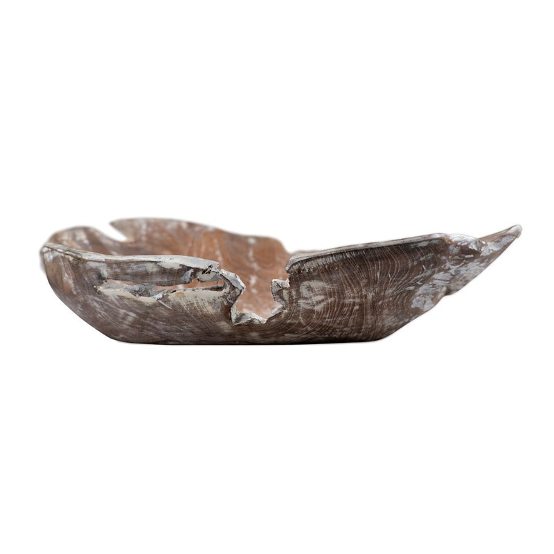 Atlas Lighting Charbin Bowl | Whitewash Teak Wood Decorative Centerpiece | Living Room & Entryway Decor | 15.5 x 15.5 x 4.5 in | Model AC11170-01