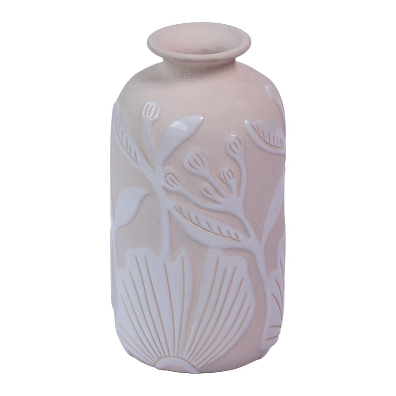 Atlas Lighting Charlotte Tall Vase | Cream Earthenware with White Floral Detail | Transitional Decor for Living Room & Hallway | Model AC11173-01