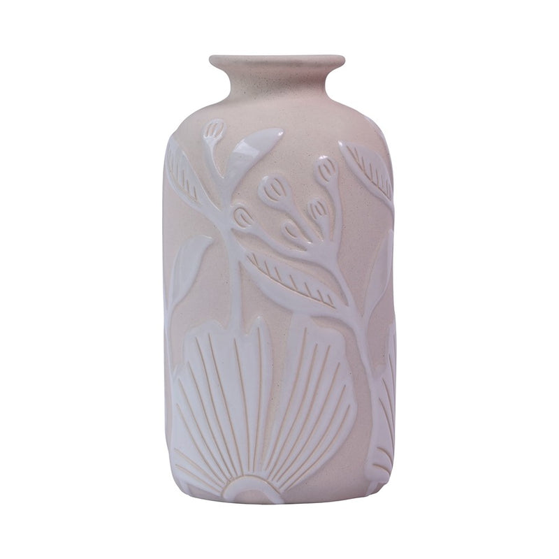 Atlas Lighting Charlotte Tall Vase | Cream Earthenware with White Floral Detail | Transitional Decor for Living Room & Hallway | Model AC11173-01
