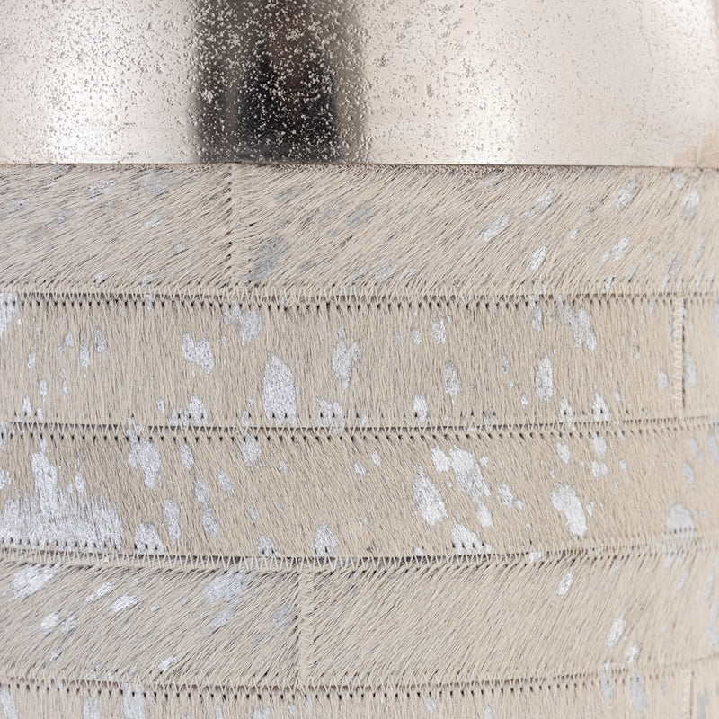 Atlas Lighting Chloe Small Vase | Silver Metal & White Hair-on-Hide | Shelf, Table & Mantel Decor | 8 x 8 x 12.5 in | Model AC11178-01