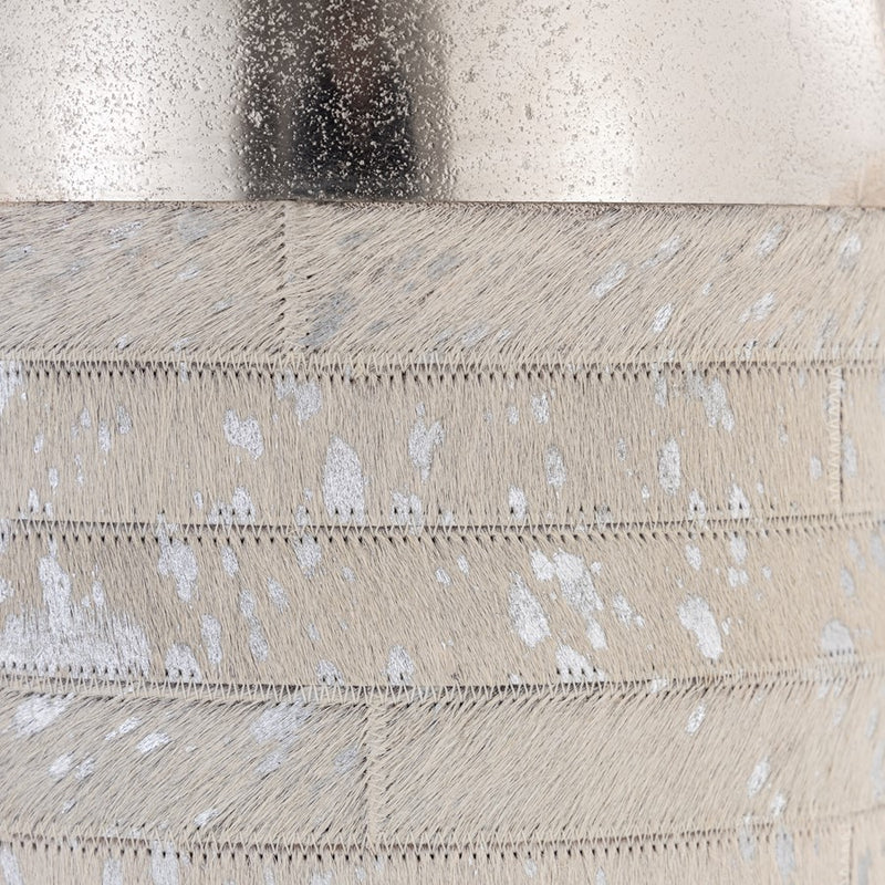 Atlas Lighting Chloe Large Vase | Silver Metal & White Hair-on-Hide | Floor, Shelf & Table Decor | 10 x 10 x 17 in | Model AC11178-02