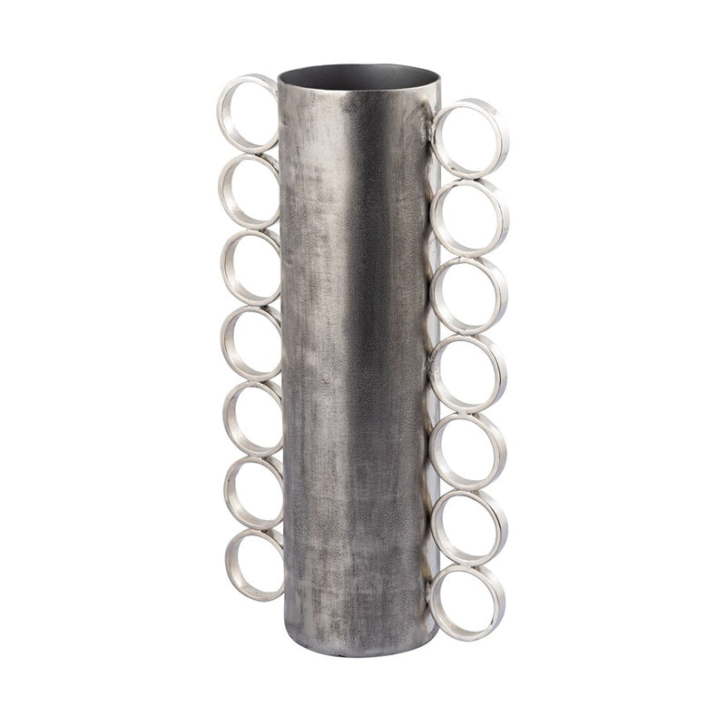 Atlas Lighting Cirq Large Vase | Antique Nickel Metal with Nickel Handles | Living Room & Entryway Decor | 8.5 x 4.25 x 15.25 in | Model AC11180-01