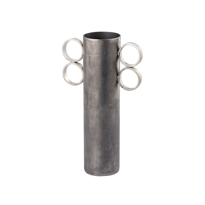 Atlas Lighting Cirq Small Vase | Antique Nickel Metal with Nickel Handles | Living Room & Entryway Decor | 7.5 x 3.25 x 12.5 in | Model AC11181-01