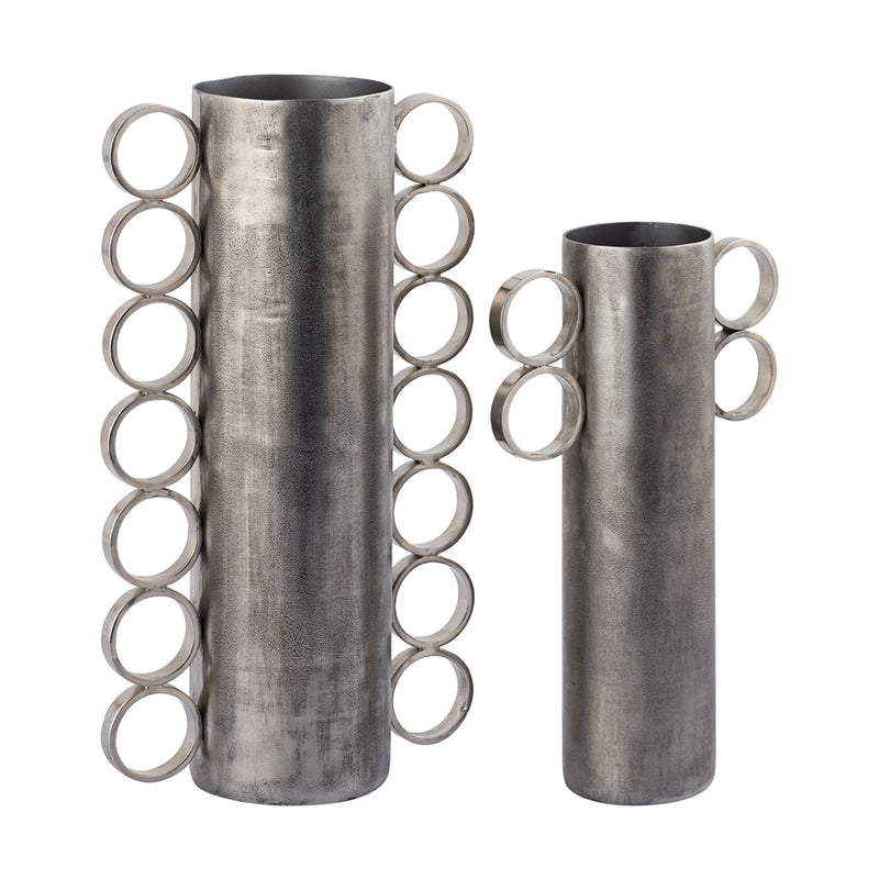 Atlas Lighting Cirq Small Vase | Antique Nickel Metal with Nickel Handles | Living Room & Entryway Decor | 7.5 x 3.25 x 12.5 in | Model AC11181-01