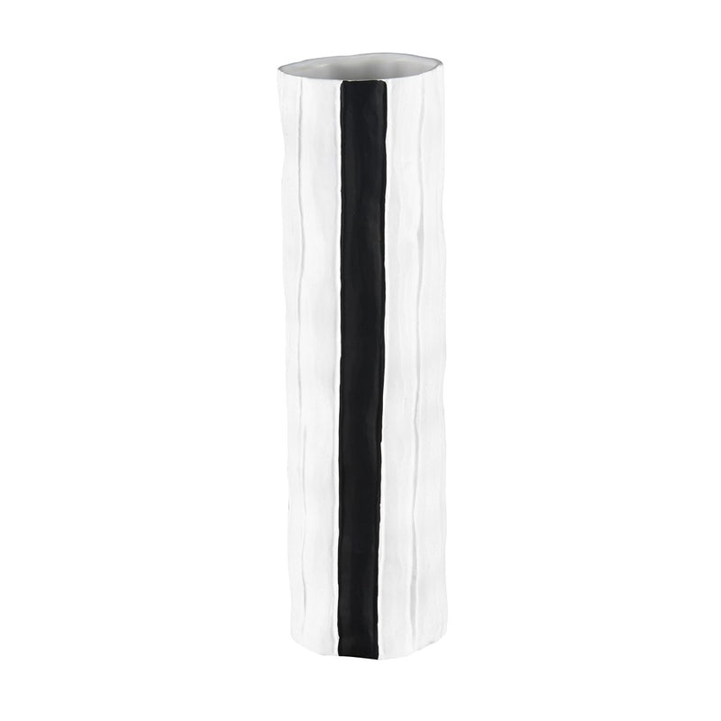 Atlas Lighting Clark 15in Striped White/Black Earthenware Vase | Modern Contemporary Decor | Living Room & Entryway Display | Model AC11182-03