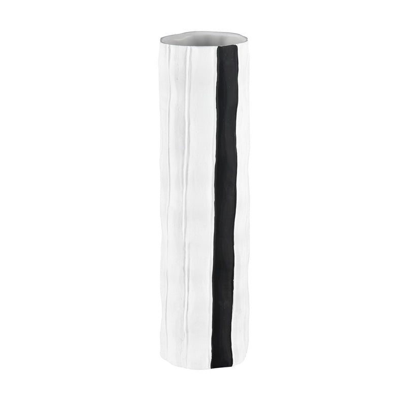 Atlas Lighting Clark 15in Striped White/Black Earthenware Vase | Modern Contemporary Decor | Living Room & Entryway Display | Model AC11182-03