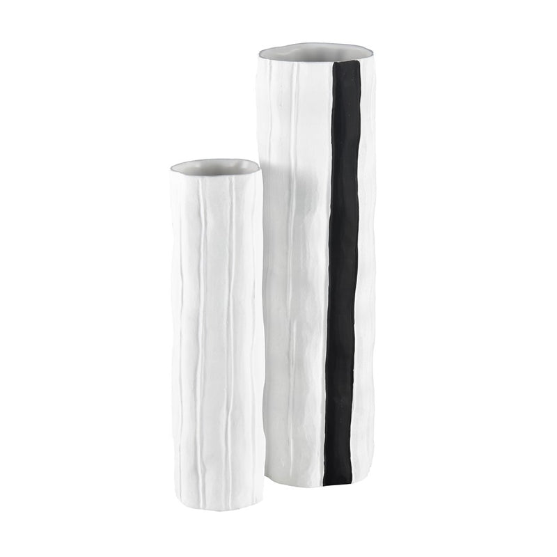 Atlas Lighting Clark 15in Striped White/Black Earthenware Vase | Modern Contemporary Decor | Living Room & Entryway Display | Model AC11182-03