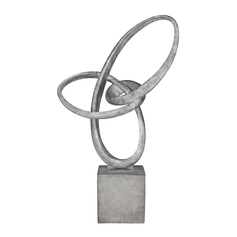 Atlas Lighting Cobey 29in Silver Metal Loop Sculpture on Gray Stone Base | Modern Contemporary Decor | Living Room & Office | Model AC11185-01