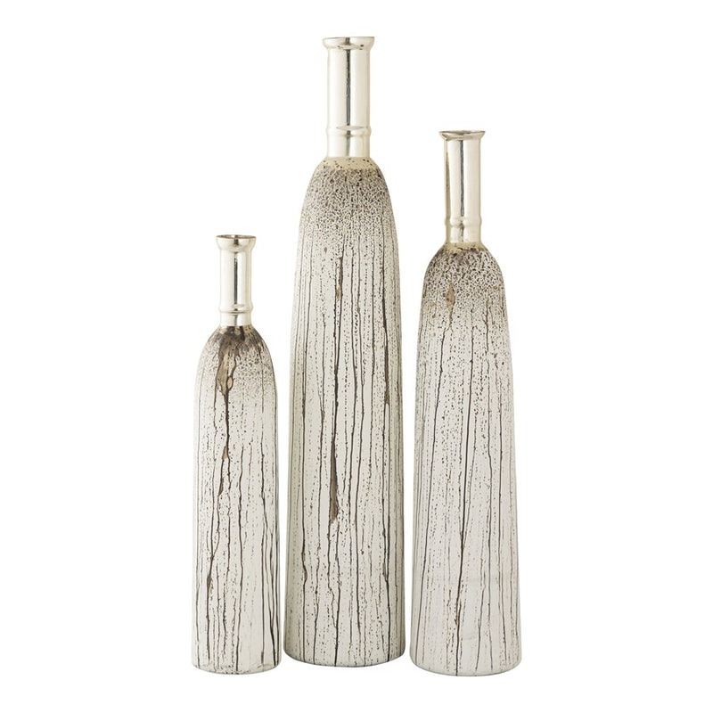 Atlas Lighting Coco Vase Set of 3 | Transitional Cream Glass with Champagne Gold | Floor & Shelf Decor | 7 x 7 x 35 in | Model AC11187-01S