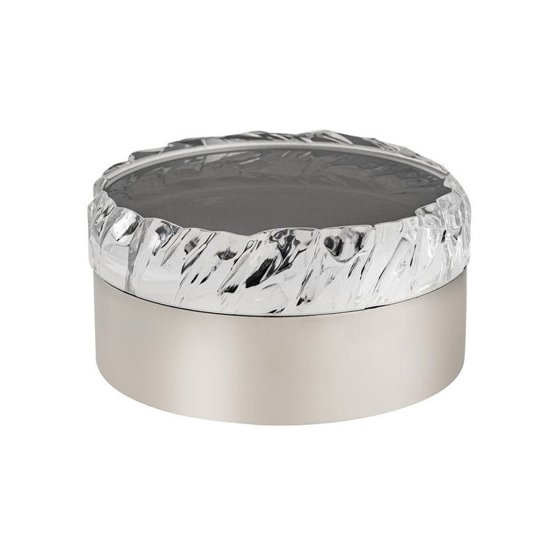 Atlas Lighting Cogar 7in Round Decorative Box | Transitional Polished Nickel Metal and Clear Acrylic Lid | Living Room & Bedroom | Model AC11189-01