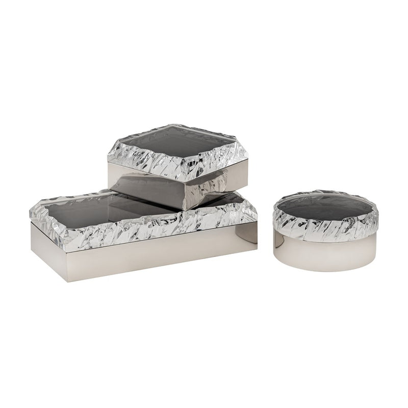 Atlas Lighting Cogar 7in Round Decorative Box | Transitional Polished Nickel Metal and Clear Acrylic Lid | Living Room & Bedroom | Model AC11189-01