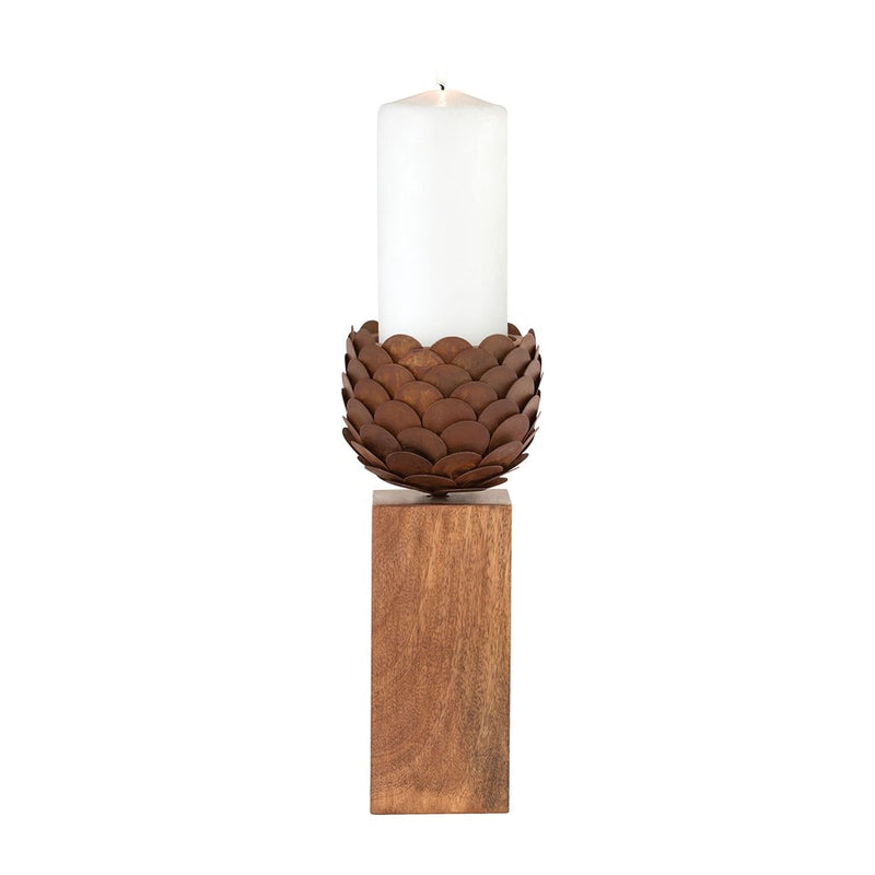 Atlas Lighting Cone Large Candleholder | Oil Rubbed Bronze Metal & Wood Base | Lodge & Rustic Decor | 6 x 6 x 14 in | Model AC11196-02