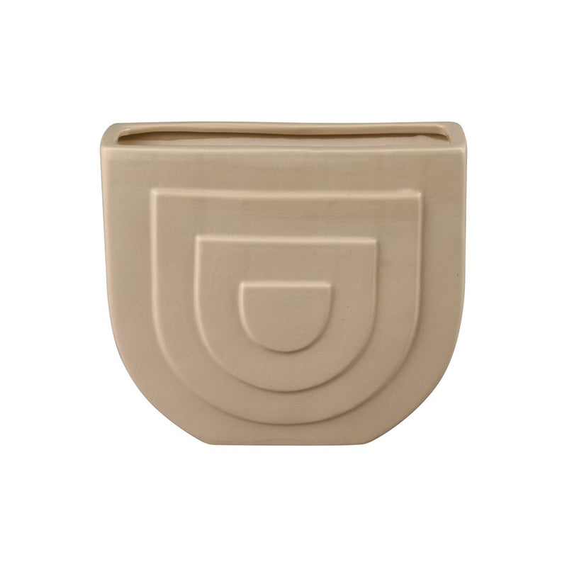 Atlas Lighting Corin 7in Beige Earthenware Vase | Modern Sculptural Demilune | Shelf & Tabletop Accent | 7.75 x 2.75 x 7 in | Model AC11205-01