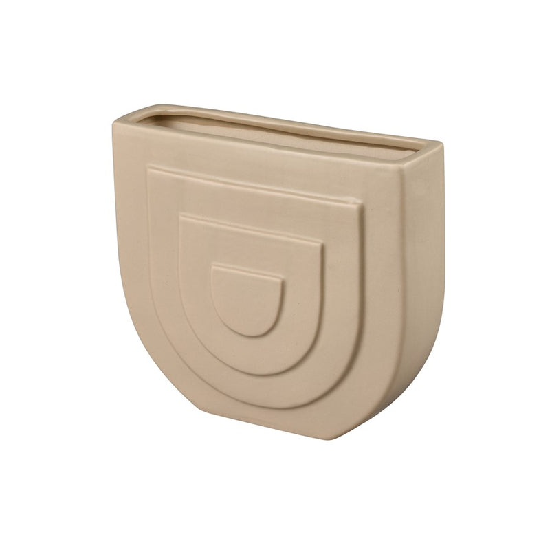 Atlas Lighting Corin 7in Beige Earthenware Vase | Modern Sculptural Demilune | Shelf & Tabletop Accent | 7.75 x 2.75 x 7 in | Model AC11205-01