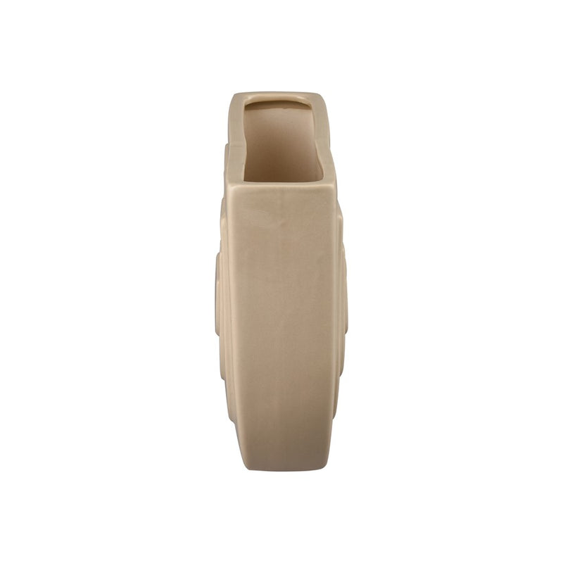 Atlas Lighting Corin 7in Beige Earthenware Vase | Modern Sculptural Demilune | Shelf & Tabletop Accent | 7.75 x 2.75 x 7 in | Model AC11205-01