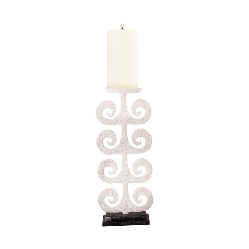 Atlas Lighting Curled Fern Candleholder | Transitional White Metal & Black Stone | Mantel & Tabletop Decor | 8 x 5 x 19 in | Model AC11217-01