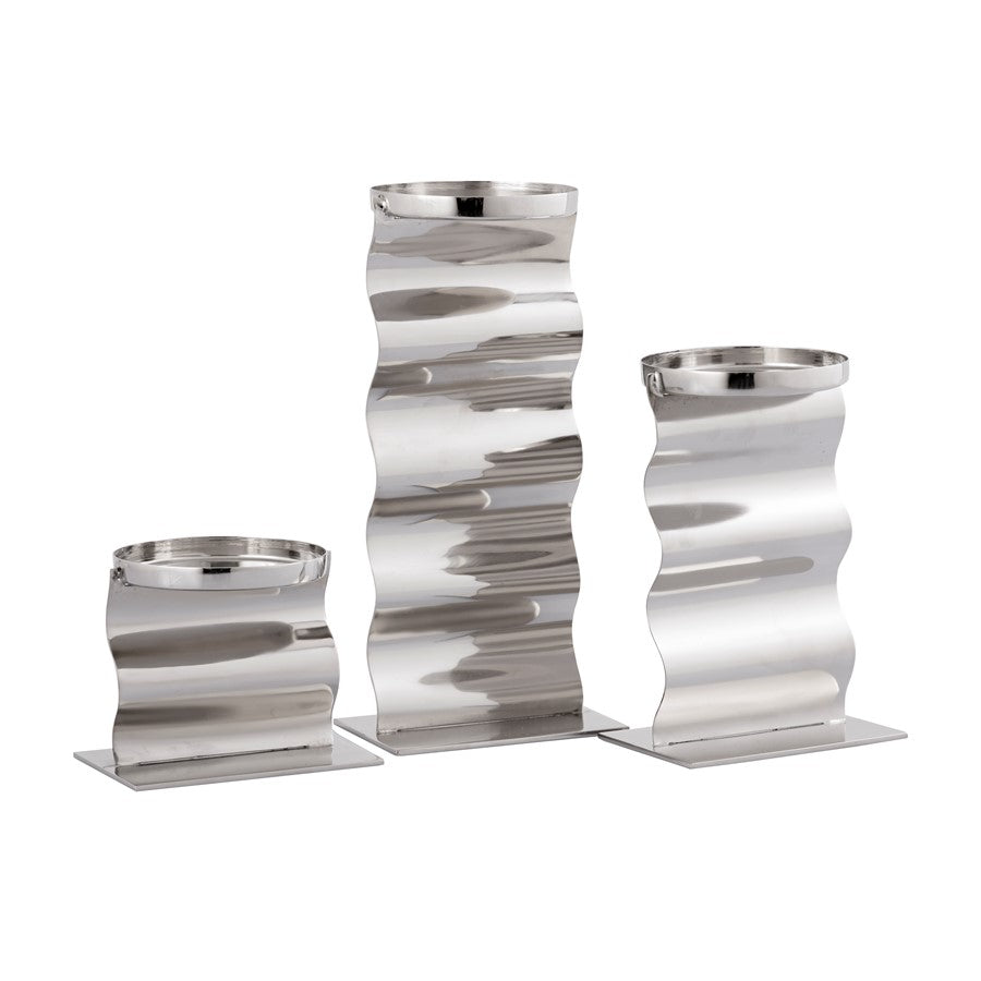 Atlas Lighting Curve Candleholder, Set of 3, Polished Nickel