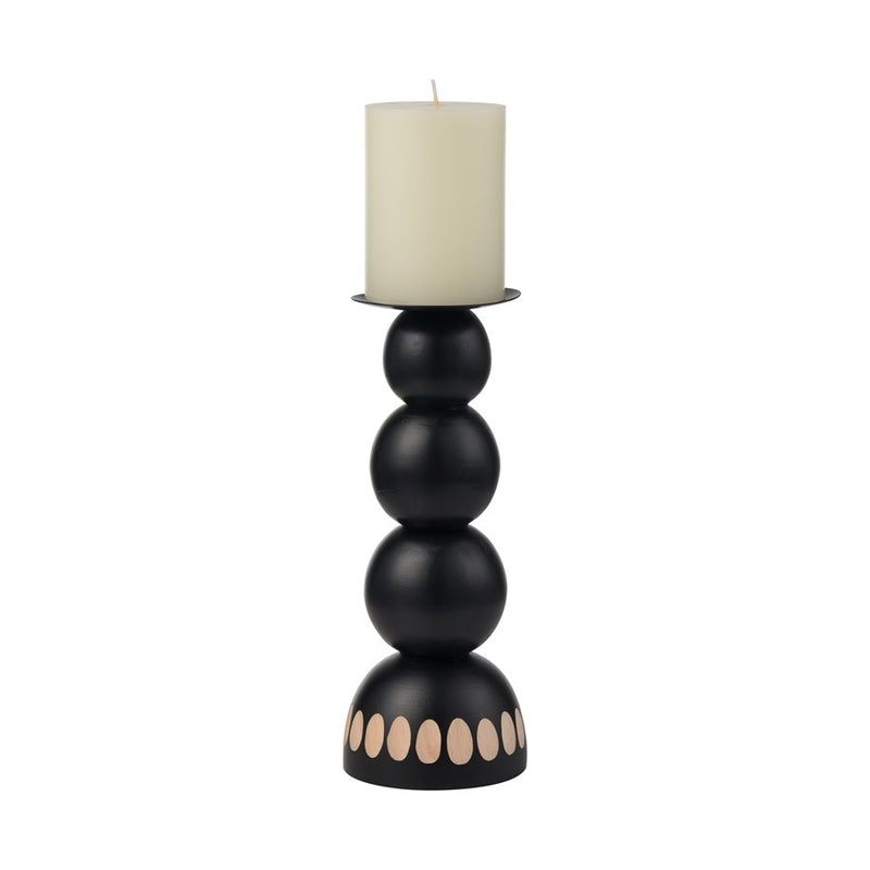 Atlas Lighting Dana Candleholder Set of 2 | Black Wood Composite with Tan Accents | Mantel & Shelf Decor | 4.75 x 4.75 x 13 in | Model AC11227-01S