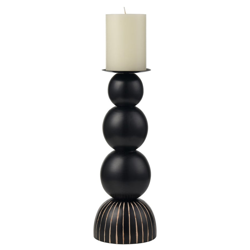 Atlas Lighting Dana Candleholder Set of 2 | Black Wood Composite with Tan Accents | Mantel & Shelf Decor | 4.75 x 4.75 x 13 in | Model AC11227-01S