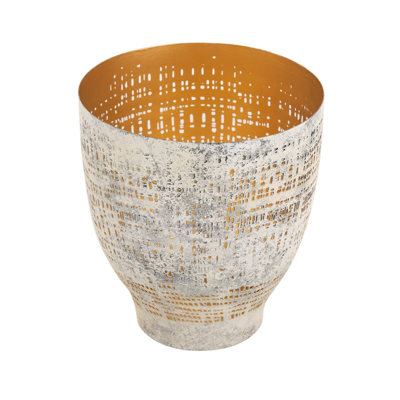 Atlas Lighting Delmont Large Candleholder | Whitewash Perforated Iron with Gold Interior | Dining Room & Mantel Decor | Model AC11239-01