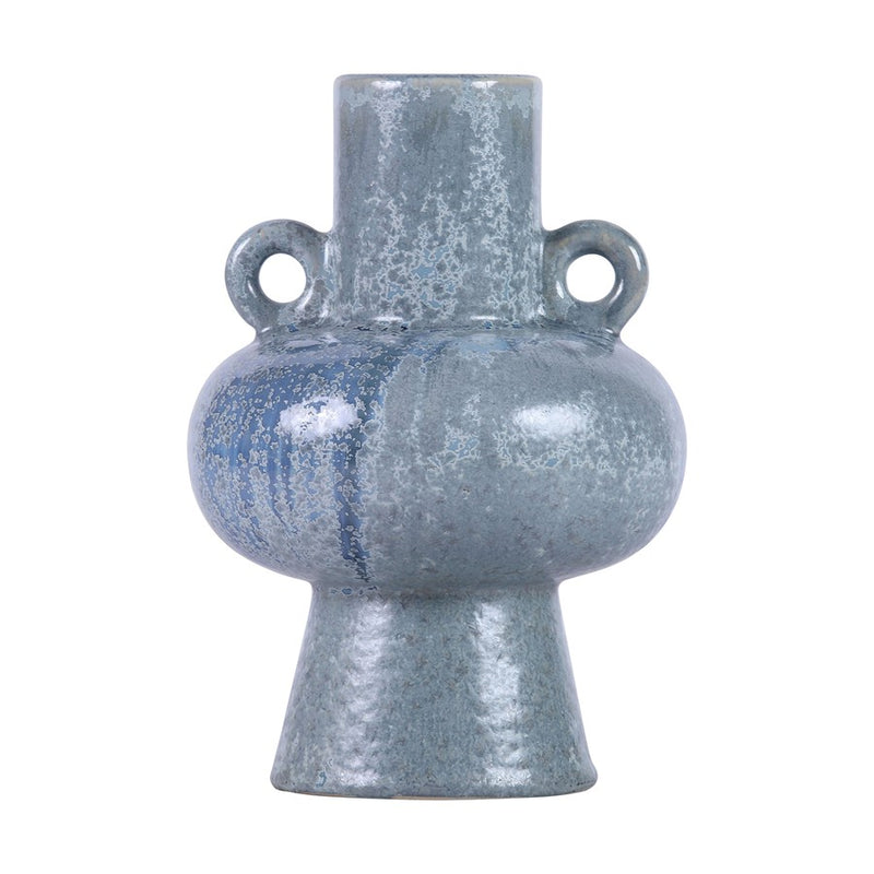 Atlas Lighting Derry 8.5in Short Vase | Blue Glazed Earthenware | Living Room & Hallway Decor | 6 x 6 x 8.5 in | Model AC11245-01