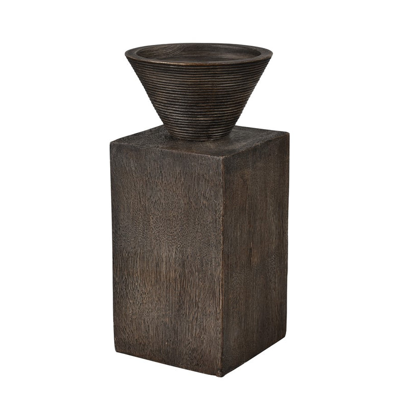 Atlas Lighting Disa Large Candleholder | Dark Brown Composite Brutalist Sculptural | Shelf & Tabletop Decor | 4 x 4 x 8.25 in | Model AC11249-02