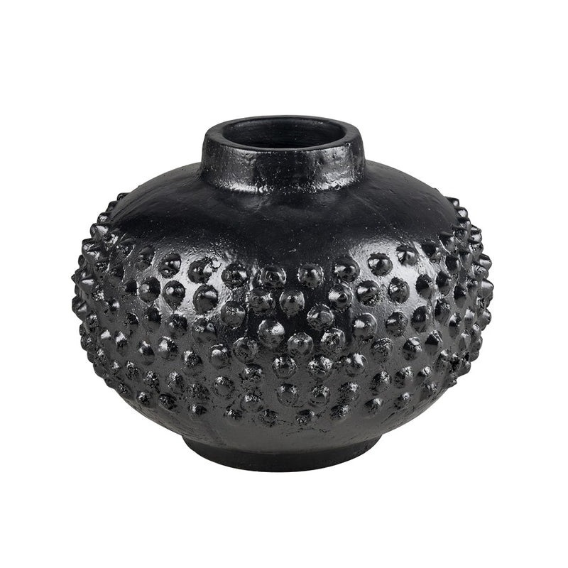 Atlas Lighting Dorus Medium Vase | Textured Black Earthenware | Tabletop & Etagere Decor | 12.5 x 12.5 x 9.75 in | Model AC11257-02