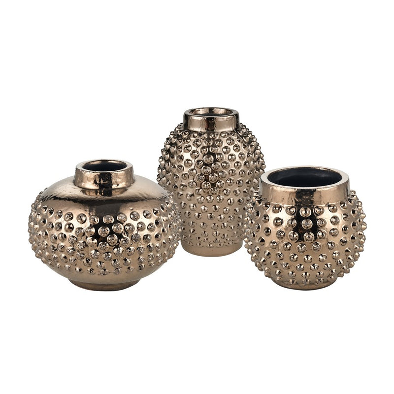 Atlas Lighting Dorus Small Vase | Textured Gold Earthenware | Tabletop & Etagere Decor | 10.25 x 10.25 x 9 in | Model AC11258-01