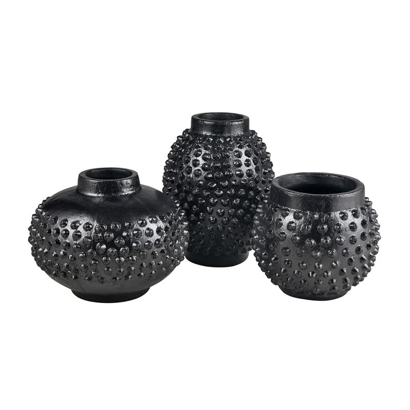 Atlas Lighting Dorus Small Vase | Textured Black Earthenware | Tabletop & Etagere Decor | 10.25 x 10.25 x 9 in | Model AC11258-02
