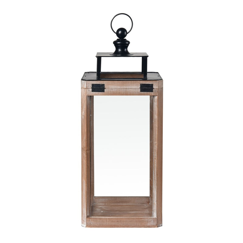 Atlas Lighting Dowd Lantern Set of 2 | Brown Wood and Clear Glass | Tabletop & Covered Patio Decor | 9.5 x 9.5 x 23.75 in | Model AC11264-01S