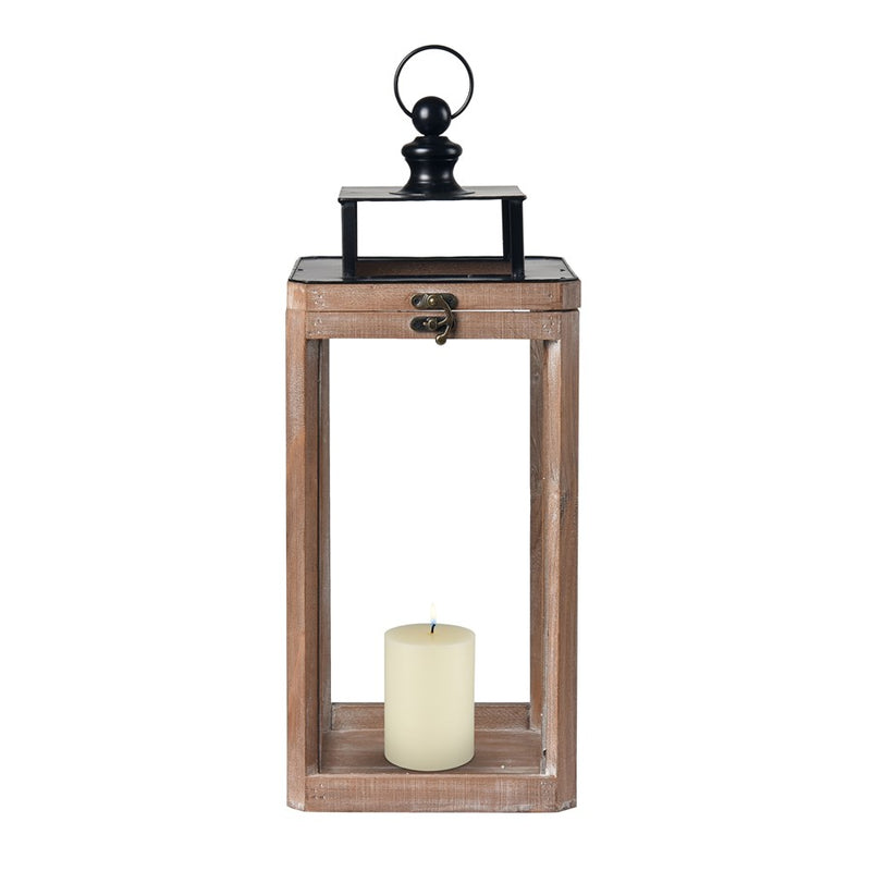 Atlas Lighting Dowd Lantern Set of 2 | Brown Wood and Clear Glass | Tabletop & Covered Patio Decor | 9.5 x 9.5 x 23.75 in | Model AC11264-01S