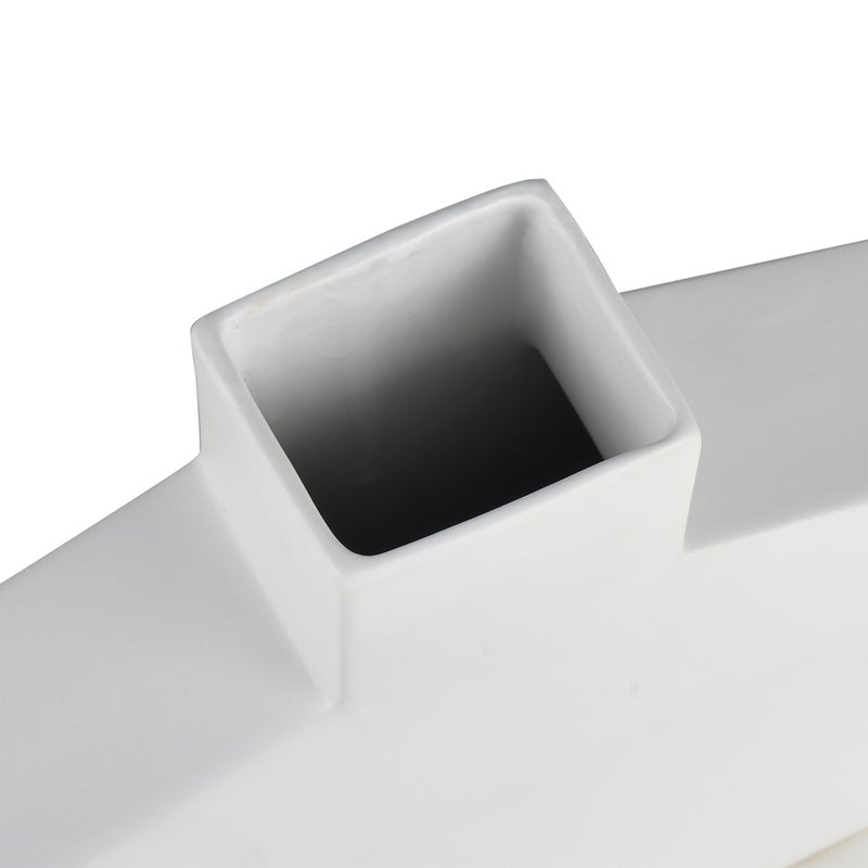 Atlas Lighting Drue 16in Matte White Earthenware Vase | Modern Sculptural Low Profile | Living Room & Entryway Decor | Model AC11269-01